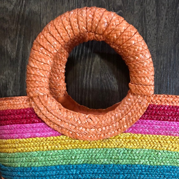 Vintage Rainbow Straw Tote - Picture 3 of 12